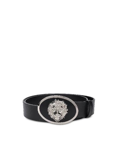 Versus Versace Black Matte Leather Oval Lion Head Mens Belt